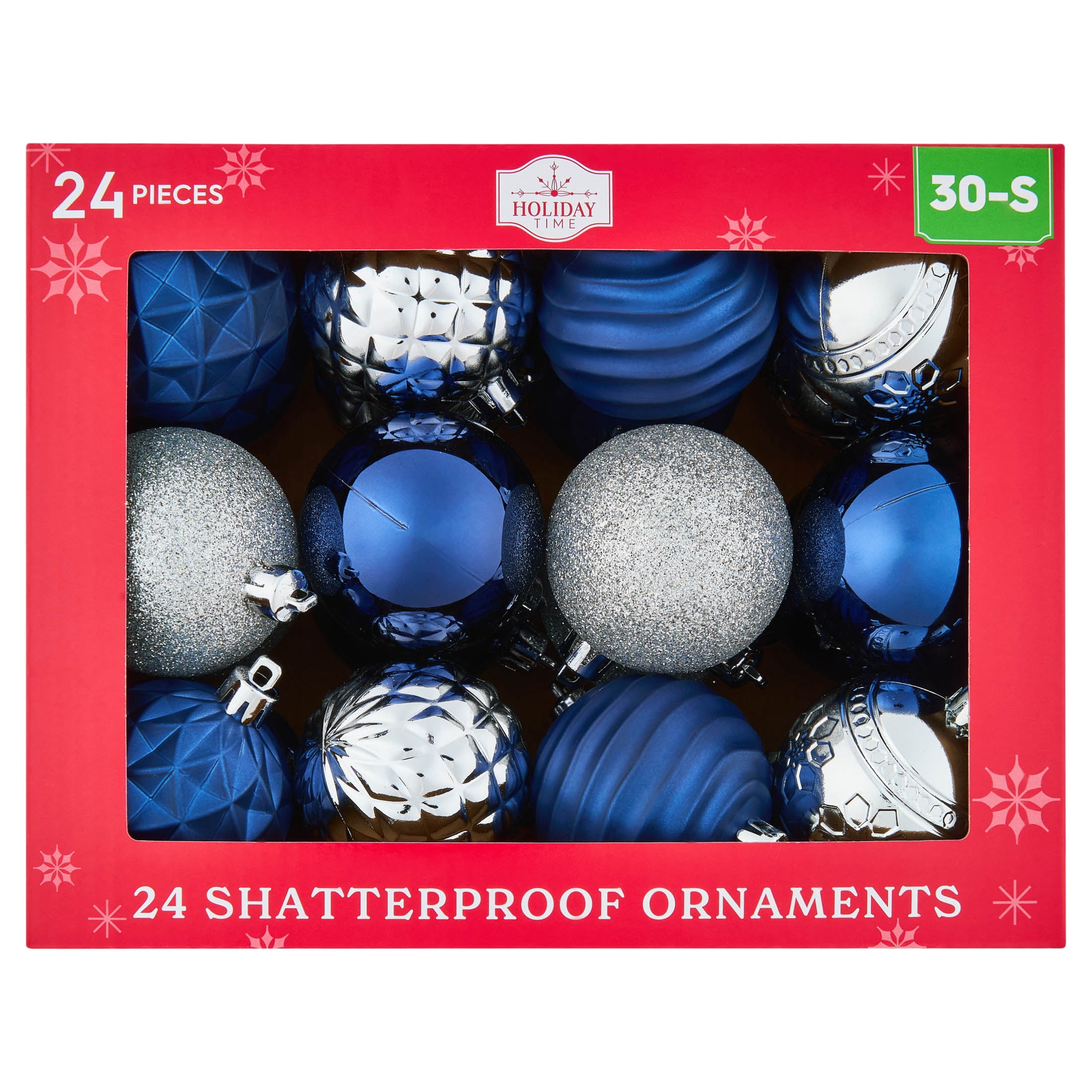 24-Count Navy and Silver Ball Shatterproof Christmas Ornaments, 2.8", by Holiday Time
