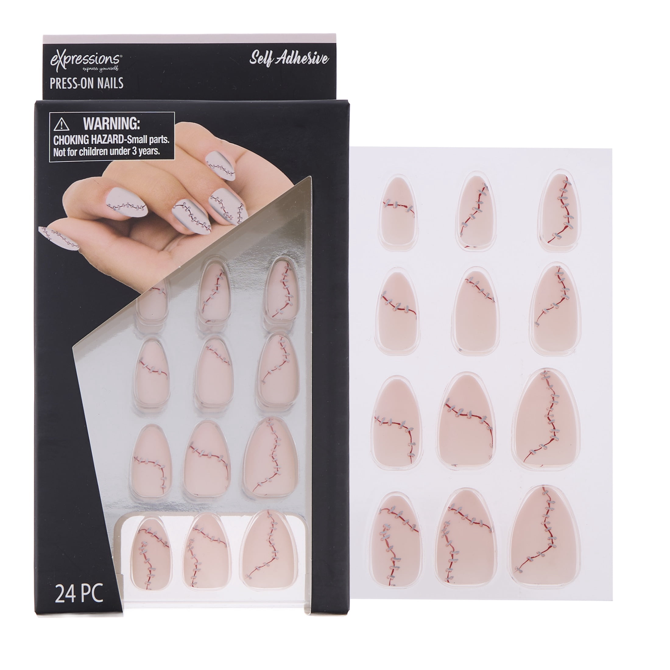 Expressions 24-Pack Self Adhesive Halloween Press-On Nails - Stitches
