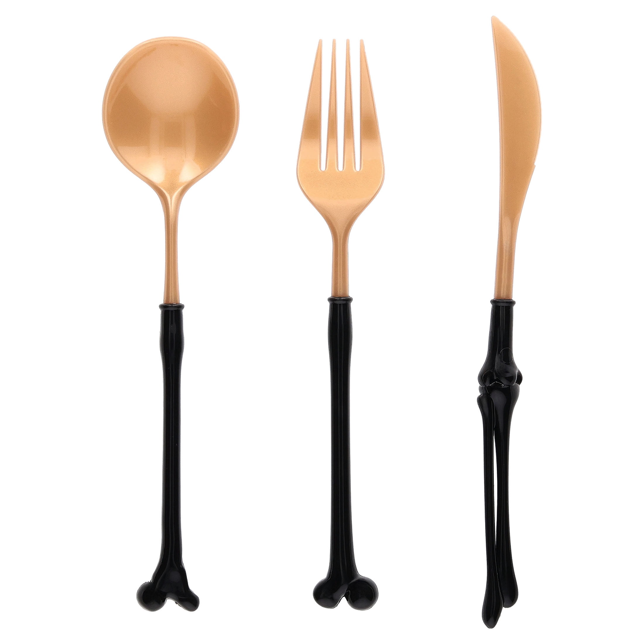 Bone Handle Plastic Disposable Cutlery Set, Gold and Black, 24 Pieces, Halloween by Way To Celebrate