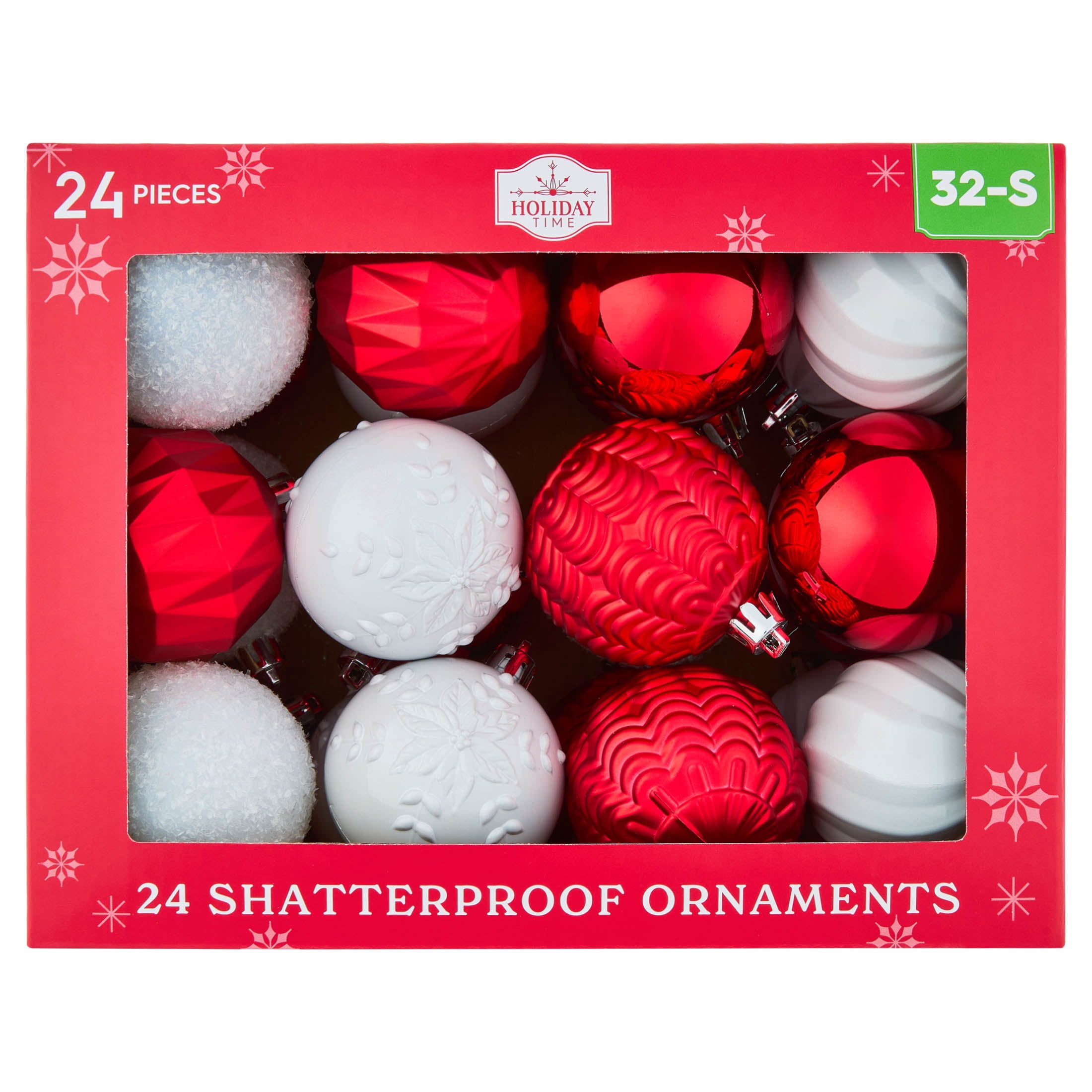 24-Count Red and White Ball Shatterproof Christmas Ornaments, 2.8", by Holiday Time
