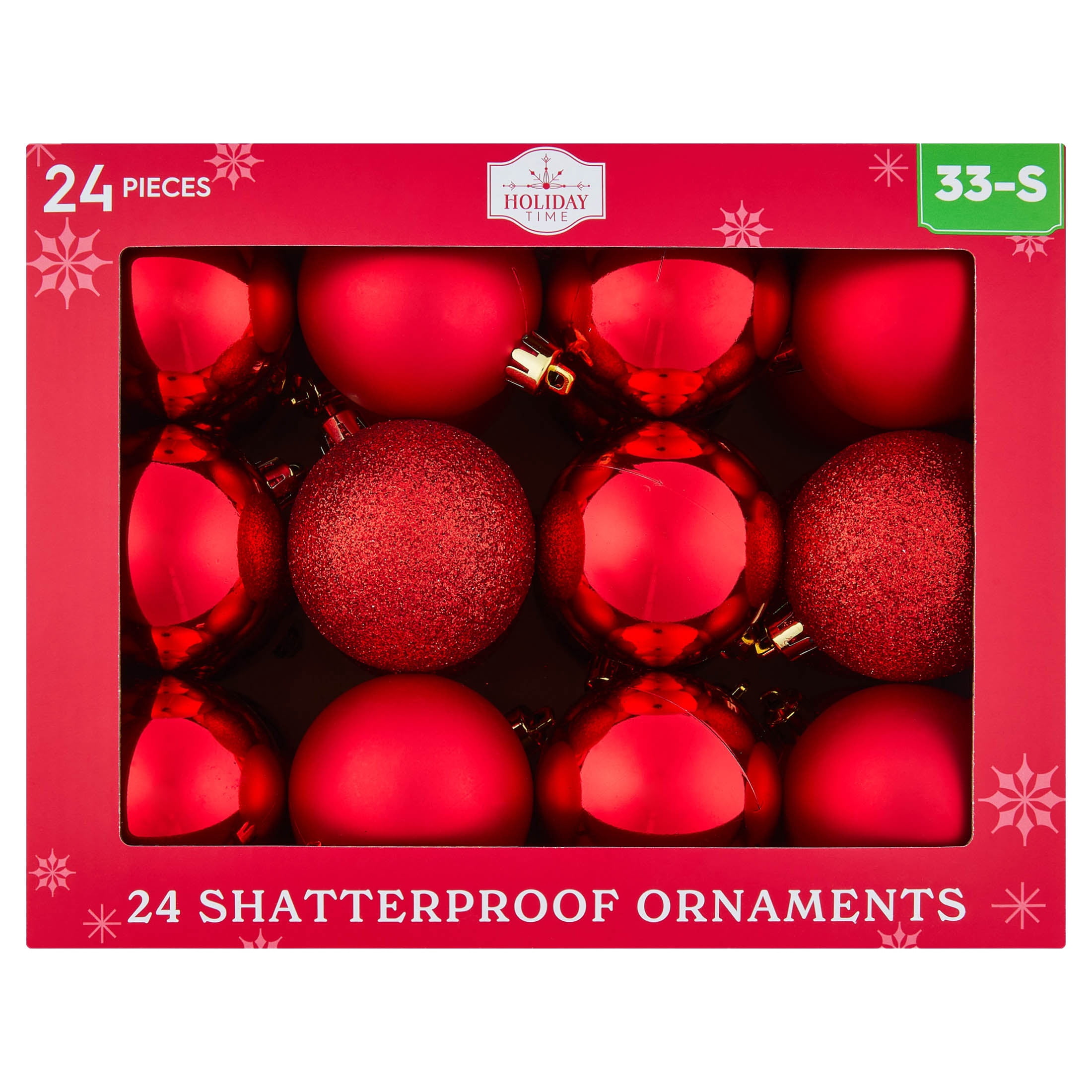 24-Count Red Ball Shatterproof Christmas Ornaments, 2.8", by Holiday Time