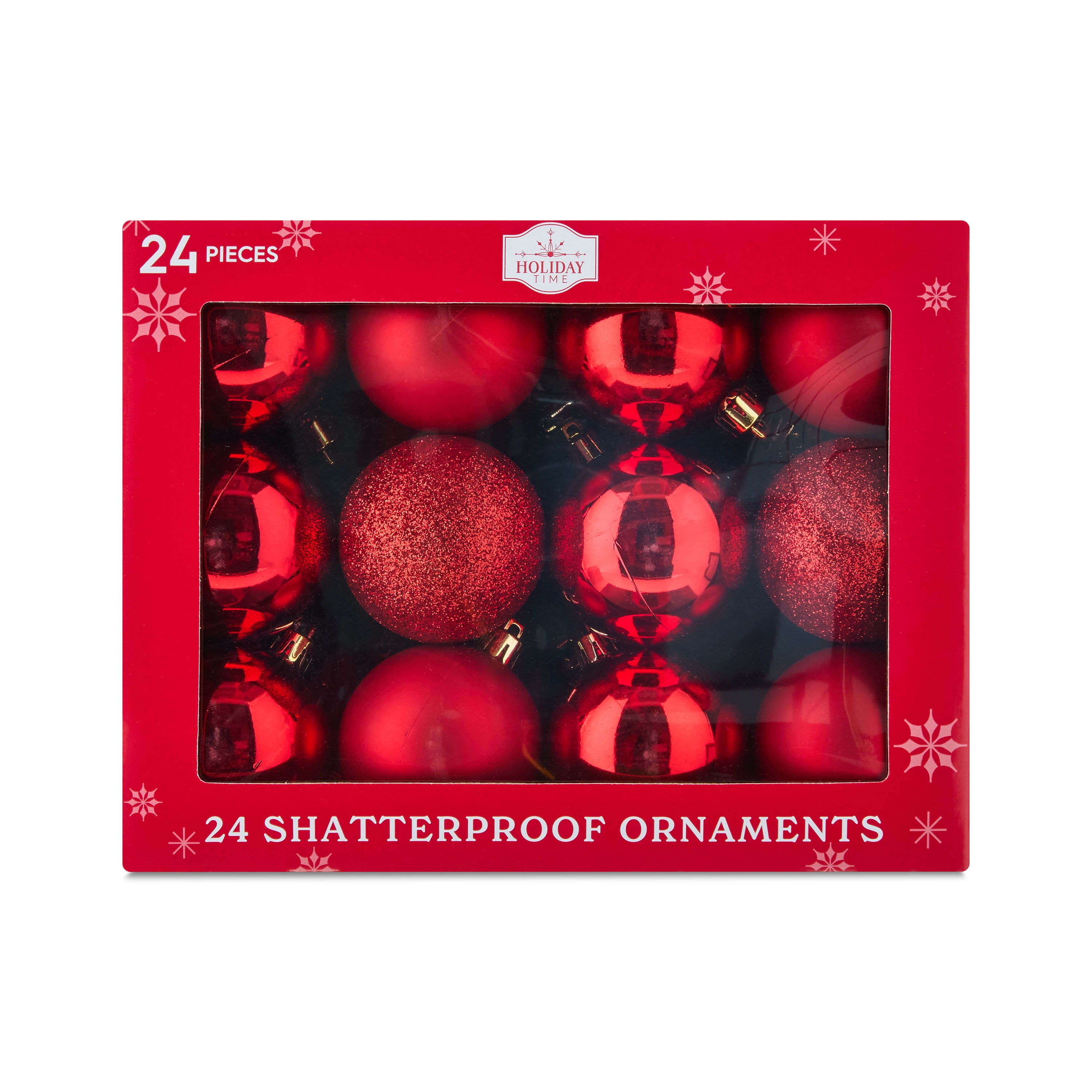 24-Count Red Shatterproof Multi-Textured Christmas Ornaments, 2.36 in, by Holiday Time
