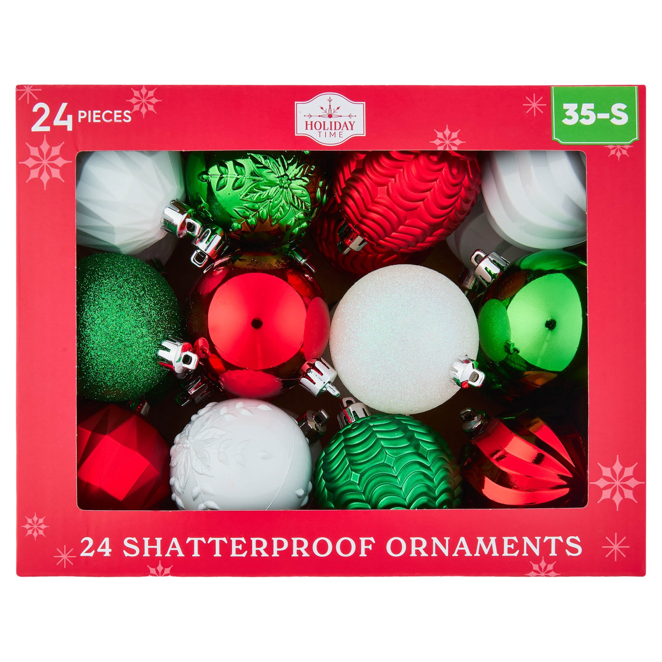 24-Count Red/Green/White Ball Shatterproof Christmas Ornaments, 2.8", by Holiday Time