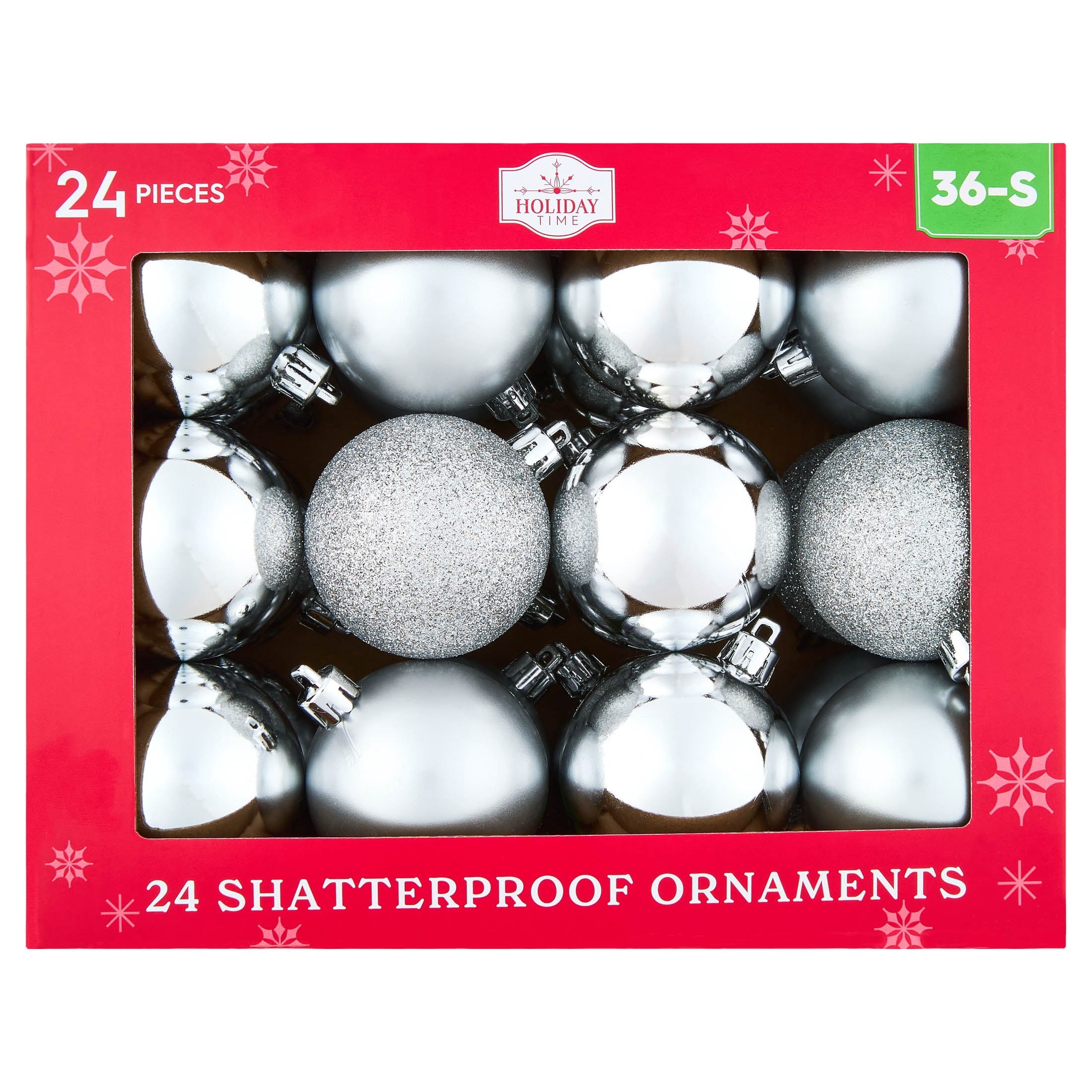 24-Count Silver Ball Shatterproof Christmas Ornaments, 2.8", by Holiday Time