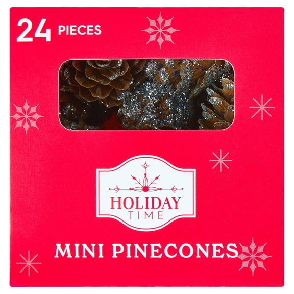 24-Count Silver Glitter Pinecone Mini Christmas Ornaments, by Holiday Time