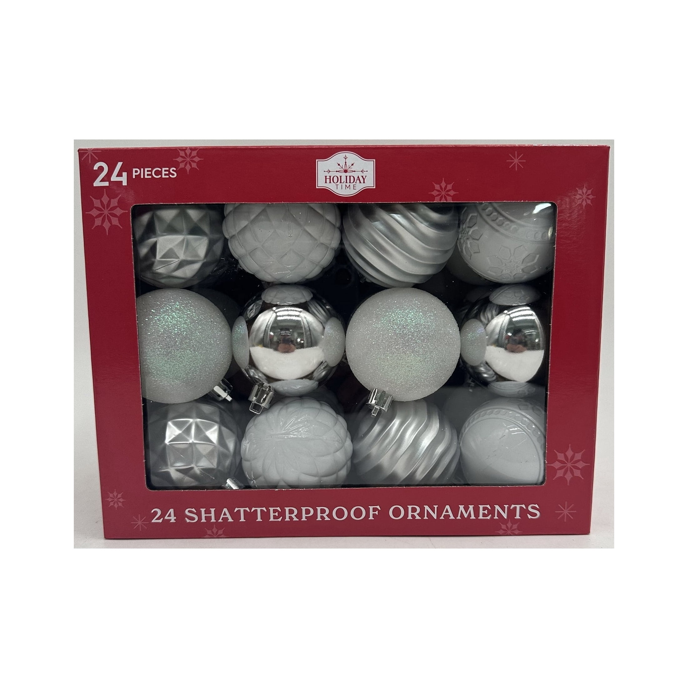 24-Count Silver and White Shatterproof Christmas Ornaments, 2.8", by Holiday Time