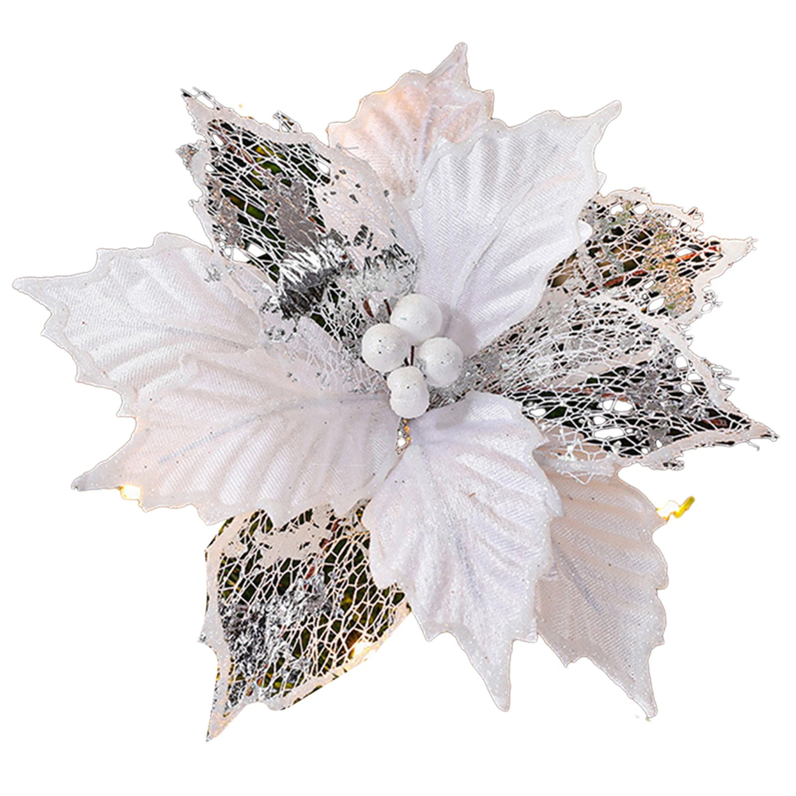 24Cm Christmas Poinsettia Glitter Flower Hanging Xmas Party Tree
