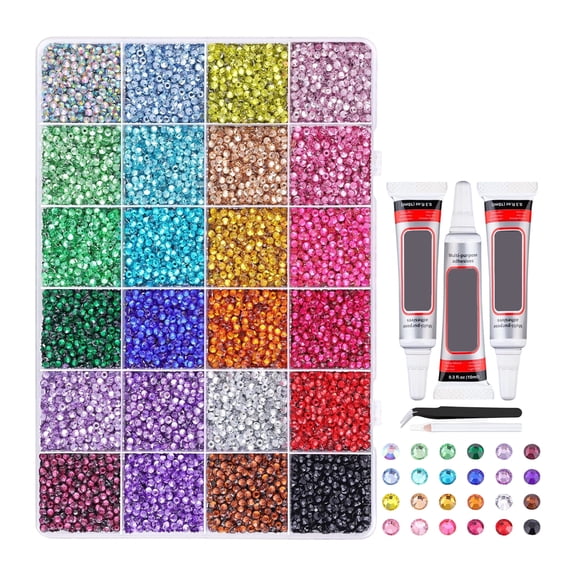 24Colors 24000Pcs Resin Jelly Rhinestones for Bedazzling Multicolor 3mm Flatback Gems for Diamond Art Bedazzler Kit with 3Pcs 10ml B7000 Jewelry Glue for Nail Art Crafting Makeup