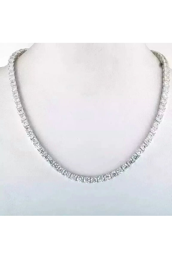 24Ct Gorgeous 3MM Round Cut Diamond Tennis Necklace 14K White Gold Plated 18" In 925 Silver