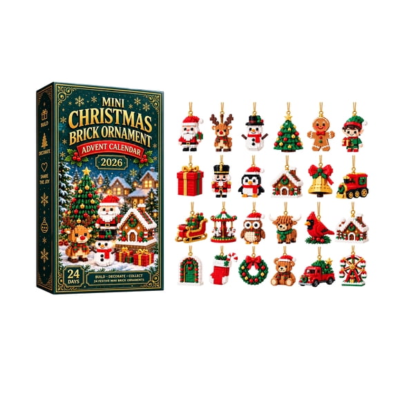 24Day Mini Christmas Brick Ornament Advent Calendar, 24 Unique Buildable Holiday Designs with Hanging Loops, DIY Building Set for Christmas Trees, Garlands, Mantels & Xmas Displays