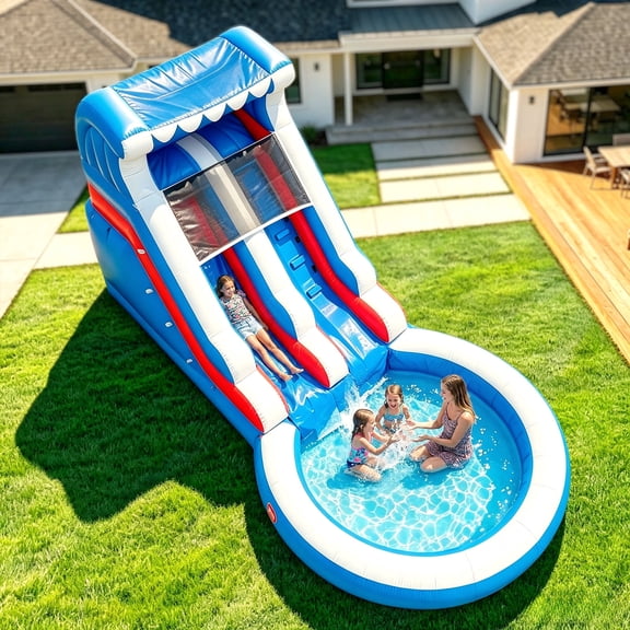 24FT(L) Commercial Inflatable Water Slide Pool for Adults, 100% PVC Vinyl & Reinforced Strength - Without Blower