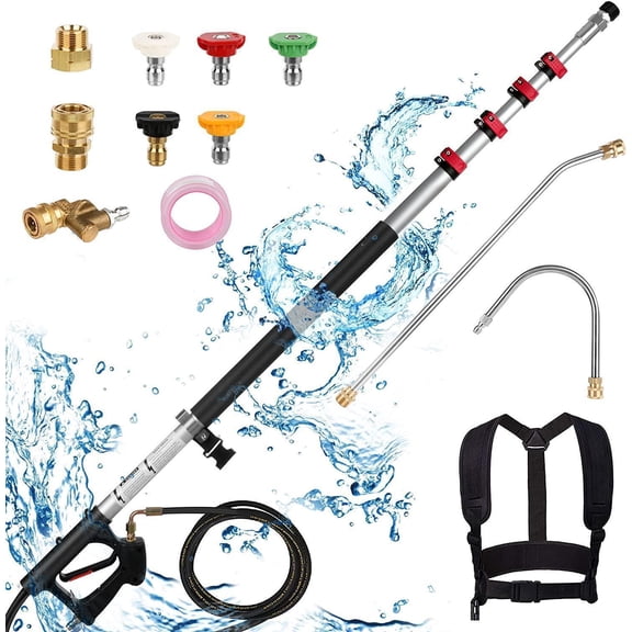 24FT Pressure Washer Extension Wand, Telescoping Gutter Cleaner Pole w/ 5 Spray