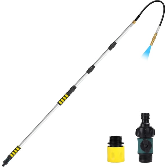 24FT Reach Gutter Cleaning Tools from Ground, Rain Gutter Cleaner Tool, Telescopic Gutter Cleaning Tool with Bendable Wand and Hose Attachment