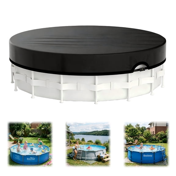 Seralis 24' Round Pool Cover with Winch & Cable Solar Cover for Above Ground Pools UV Resistant Waterproof Black