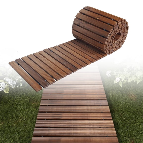 24FT Straight Wooden Garden Pathway Walkway Outdoor Roll Out Non Slip Patio Path Boardwalk Road Floor Mat for Backyard Lawn Muddy Ground Wedding Beach