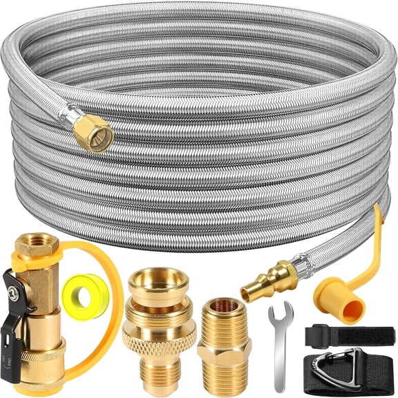 24FT propane quick connect hose for RV, with Safety Shutoff Valve, 1/4'' Quick Disconnect Connect for RV to Gas Grill, Compatible with 1 LB Portable Appliance to RV 1/4" Female Quick Disconnect