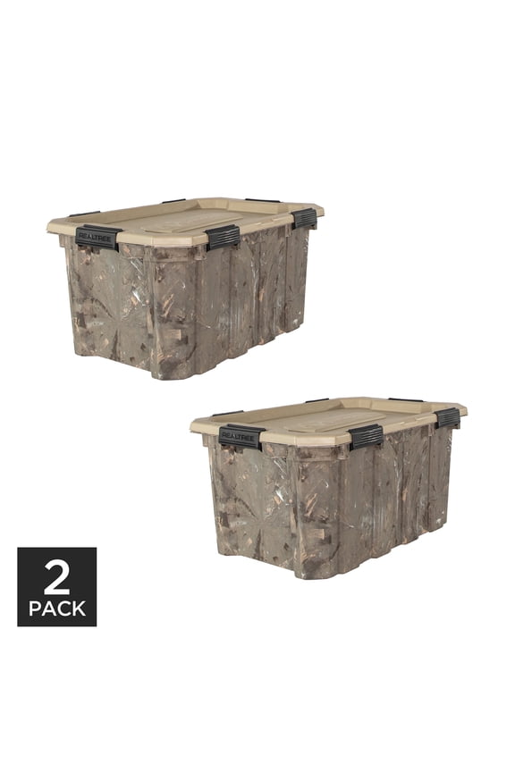 ® WEATHERMAX™ 24 Gallon Marbled and Tan Storage Tote with Latching Lid, Heavy Duty Plastic Storage Bin, Pack of 2