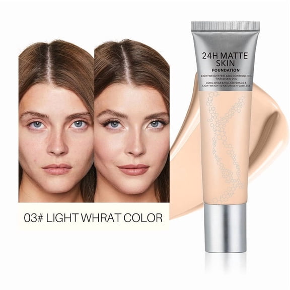 24H Matte Oil Control Liquid Foundation Buildable Medium to Full Coverage Concealer For All Skin Types 6 Shades Light to Deep Dark Brown Lightweight Breathable Natural Finish Long Lasting Makeup for