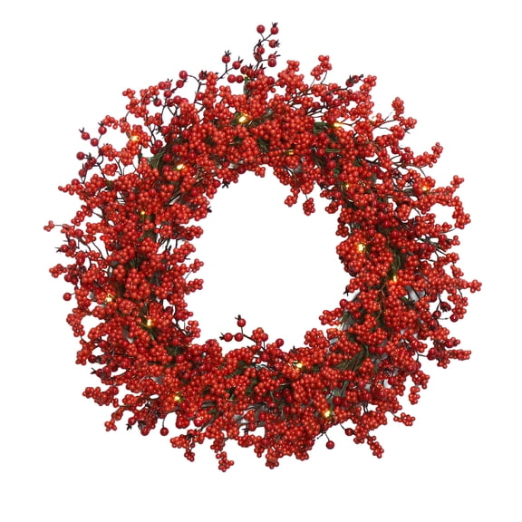 24" Red Berry Christmas Wreath By Holiday Time