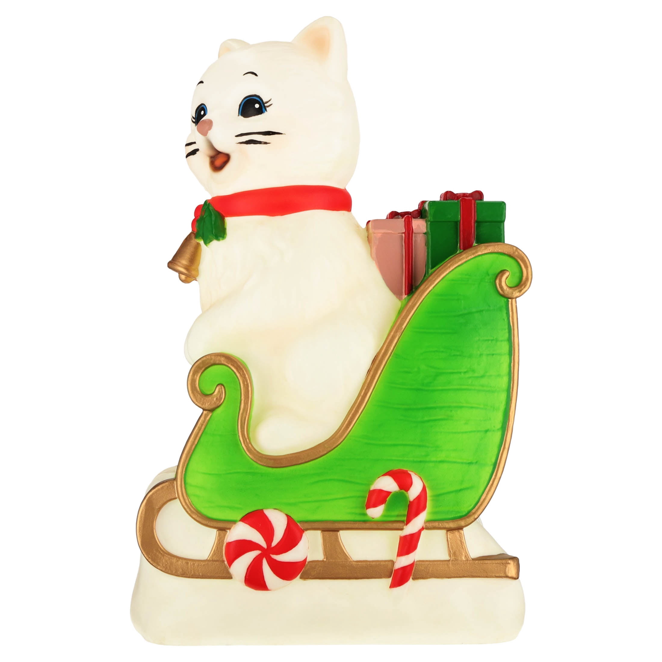 Lighted Blow Mold Cat in Sleigh Indoor/Outdoor Christmas Decoration, Multicolor, 24", by Holiday Time