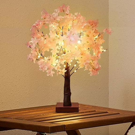 24IN Cherry Blossom Tree Light, 36 LED Lights Tabletop Tree with Timer Pink Flower Tree Lamp with USB Plug or Battery Operated for Home Wedding Party Indoor Decoration