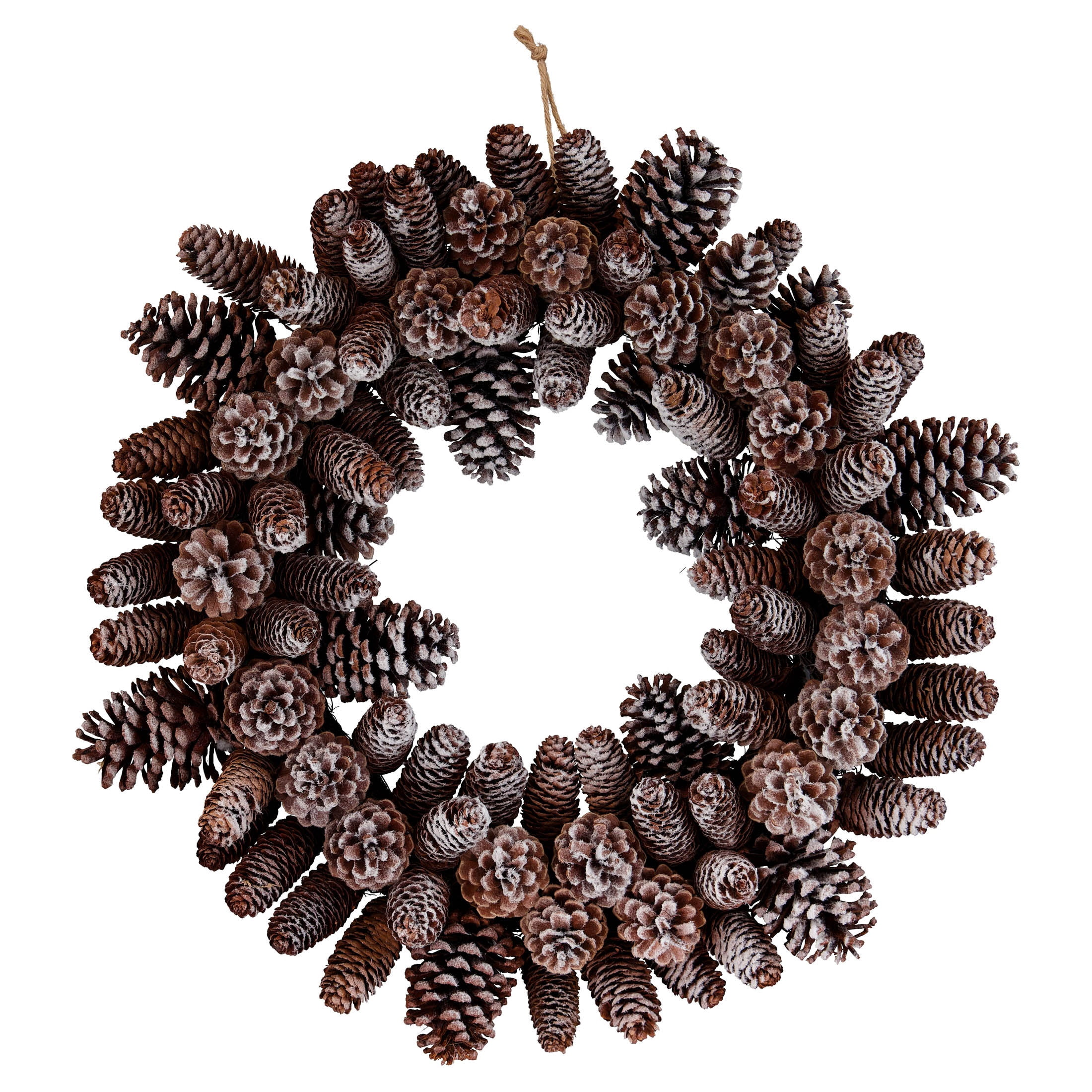 Snow-Flocked Pinecone Christmas Wreath, Brown and White, 24", by Holiday Time