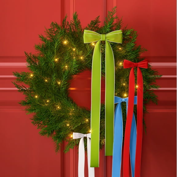 Greenery Christmas Wreath with Bows, Multicolor, 24", by Holiday Time