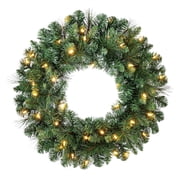 Scottsdale Pine Color-Changing Pre-Lit LED Battery Powered Christmas Wreath with Timer, Green, 24", by Holiday Time