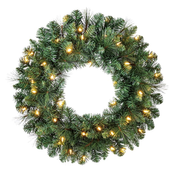 Scottsdale Pine Color-Changing Pre-Lit LED Battery Powered Christmas Wreath with Timer, Green, 24", by Holiday Time