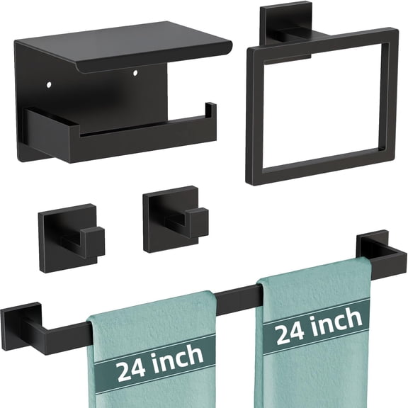24Inch-5pcs Black Bathroom Hardware Accessories Set
