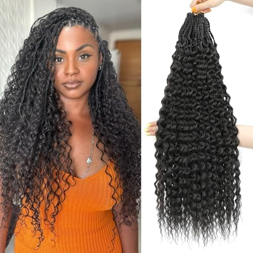24Inch 7Packs Deep Water Wave Crochet Hair 16strands/ Pre Looped Box Braids Curly Crochet Hair Gogo Curls Synthetic Hair Extensions(#2,7Packs)