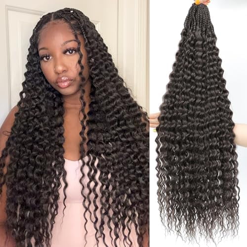 24Inch 7Packs Deep Wave Curly Crochet Hair Brown Wave Hair Pre Looped Goddess Box Braids Crochet Hair Water Wave Synthetic Hair for Black Women(#4,7Packs)