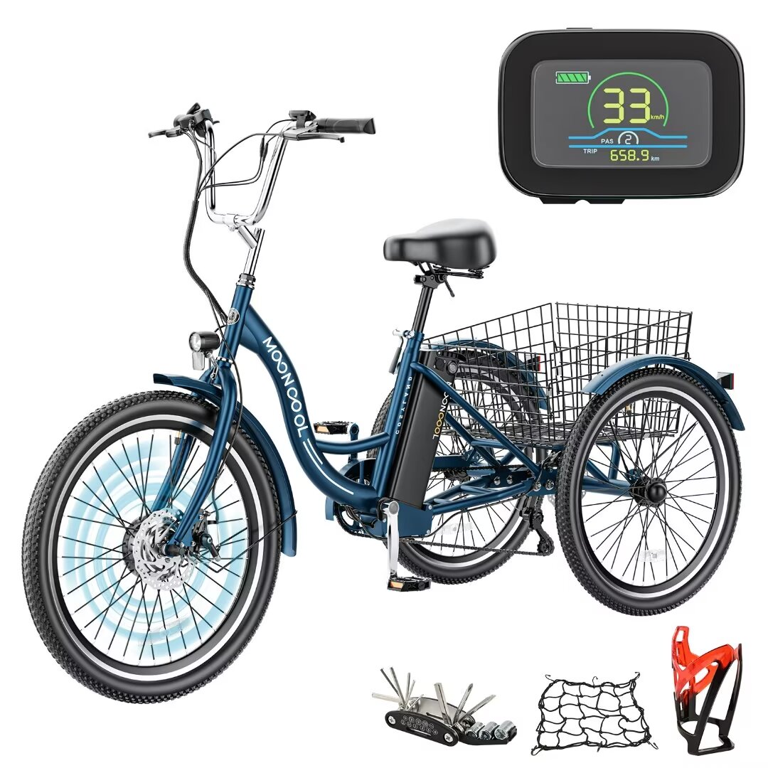 24Inch Adult Electric Tricycles 3 Wheel Electric Bike for Adult, 15.5 mph 350W Electric Trikes for Seniors，7-Speed & 4 Adjustable Riding Modes Electric Tricycle with 36V Removable Lithium Battery