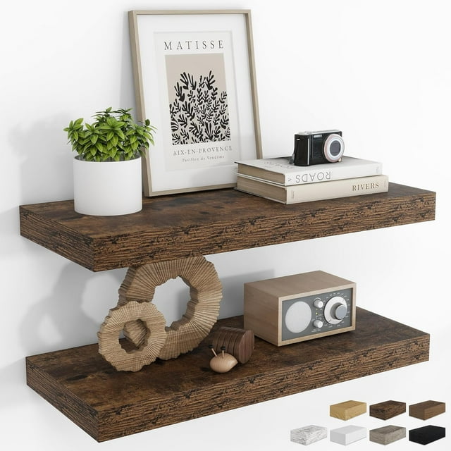 24Inch Floating Shelves for Wall 2 Pack Shelves for Bedroom|Kitchen|Bathroom Wall Mounted Rustic Wood Floating Shelf with Invisible Brackets