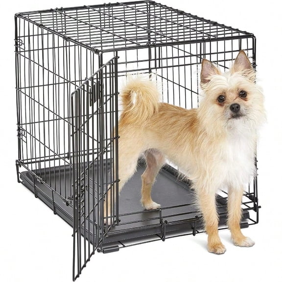 24Inch ICrate Folding Dog Crate With Divider Panel LeakProof Tray Secure Latches Metal Wire Kennel For Small Breeds Portable Durable Easy To Assemble