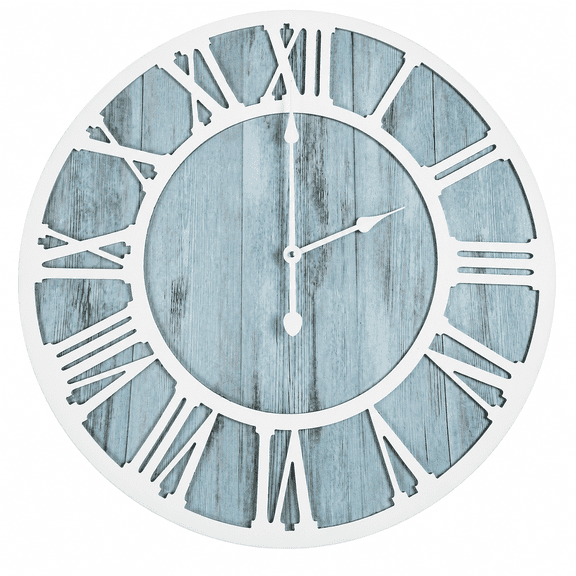 Mee 2ou 24"Large Wall Clock,Silent Non‑Ticking,Battery Operated,Blue Rustic,Modern Wood Oversized for Bedroom,Living Room,Farmhouse Dector-Roman Numerals