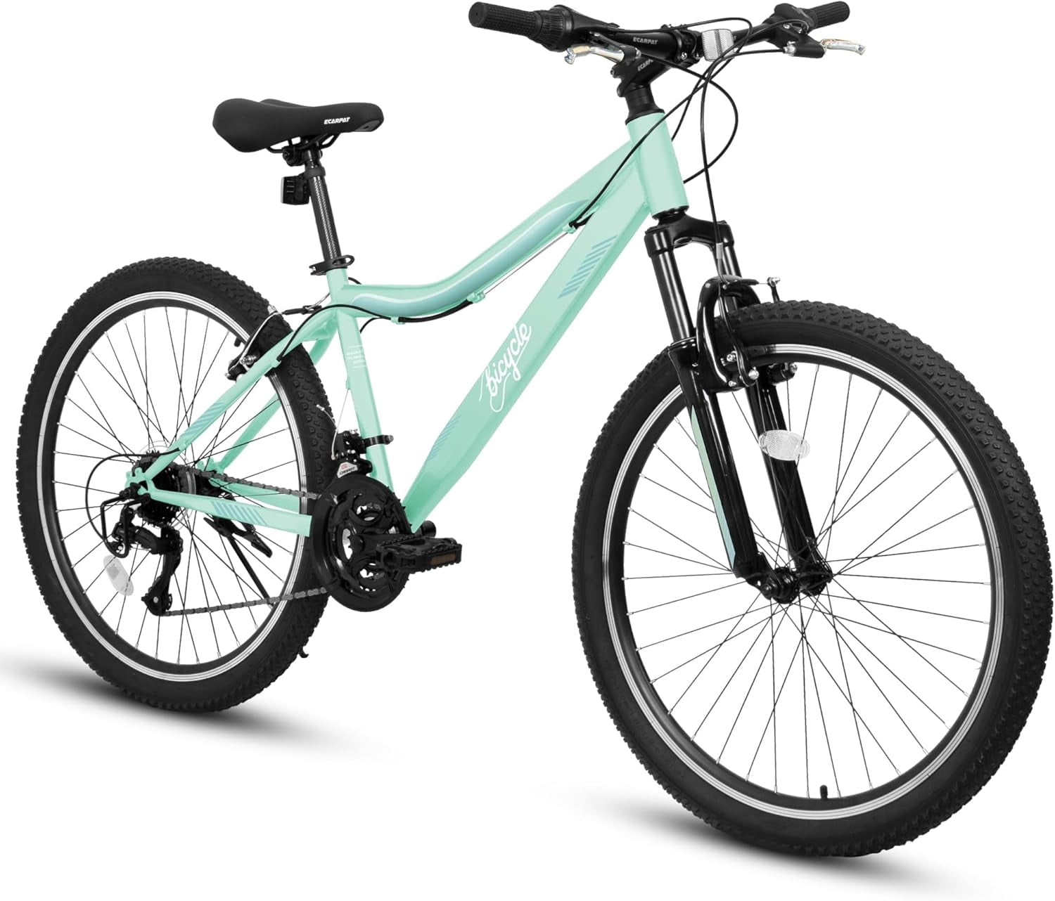 24Inch Mountain Bike for Women Girls, 21-Speed Mountain Bicycle with V-Brakes and Front Fork Suspension, Carbon Steel Frame for Teenagers Aged 12 and up, Green