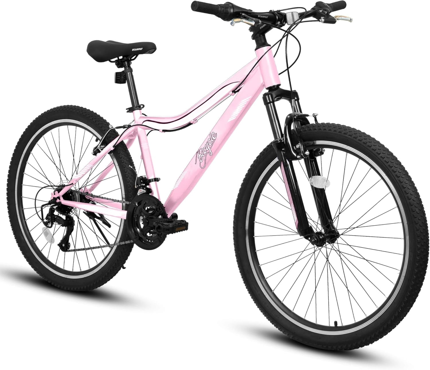 24Inch Mountain Bike for Women Girls, 21-Speed Mountain Bicycle with V-Brakes and Front Fork Suspension, Carbon Steel Frame for Teenagers Aged 12 and up, Pink