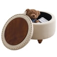 thumbnail image 1 of 24Inch Round Storage Ottoman with Tray, Modern Tufted Fabric Circle Coffee Table with Storage, Upholstered Ottoman with Removable Top for Living Room, Bedroom, Khaki, 1 of 8