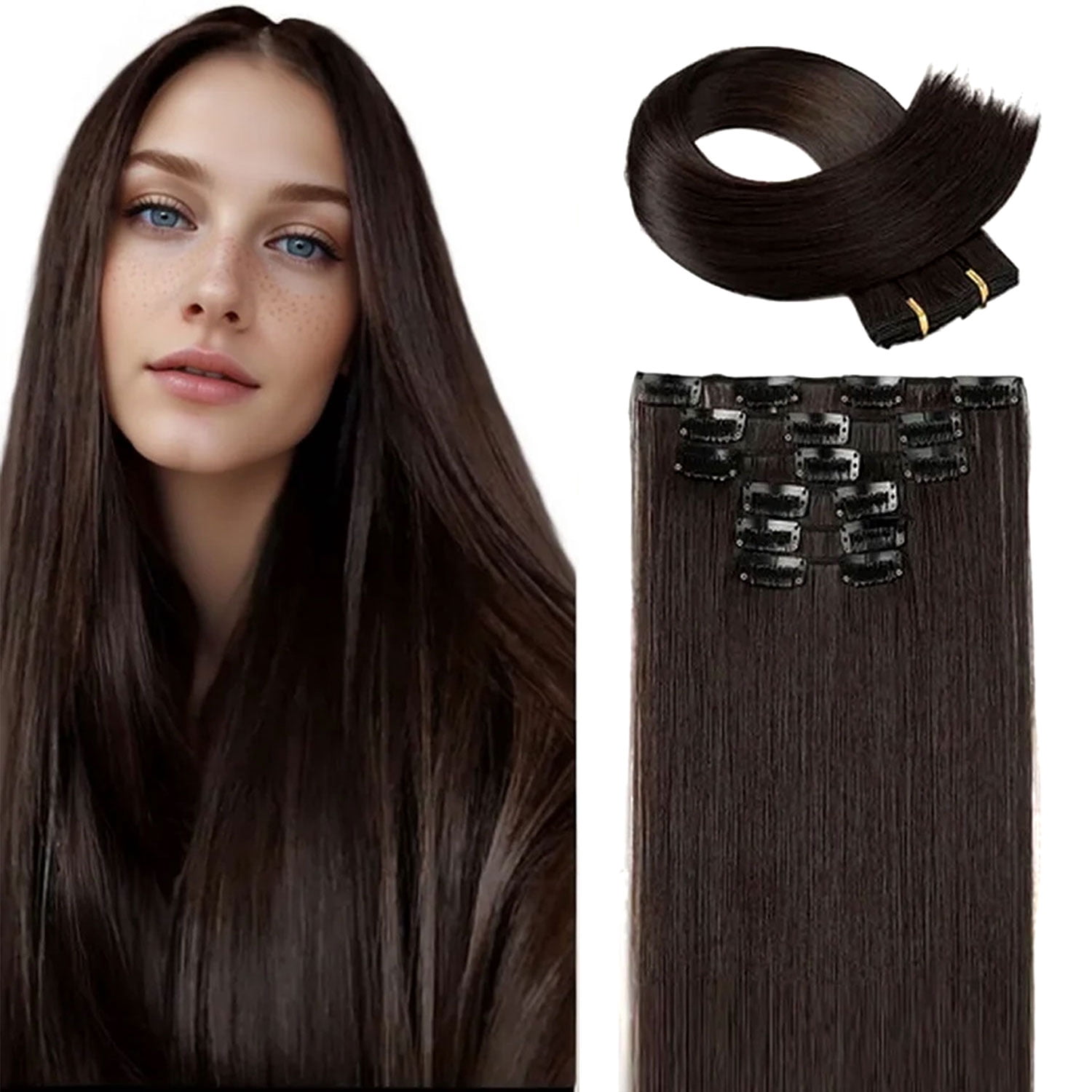 24Inch Synthetic Clip in Hair Extensions Long Straight Clip In Hair ...