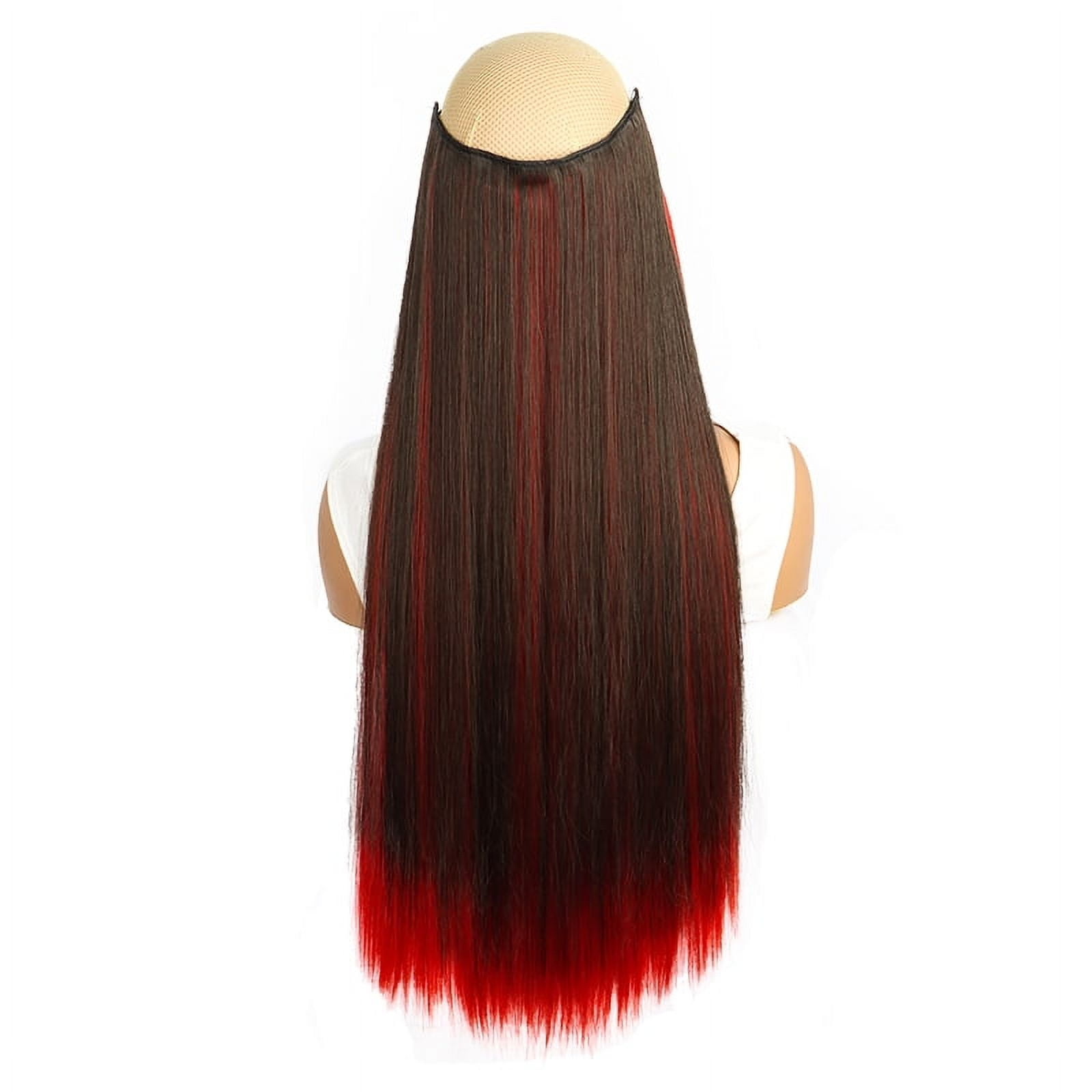 24Inch Synthetic One Piece Clip in Hair Extension Long Straight Ombre Brown Red Pink Hairpiece for Women