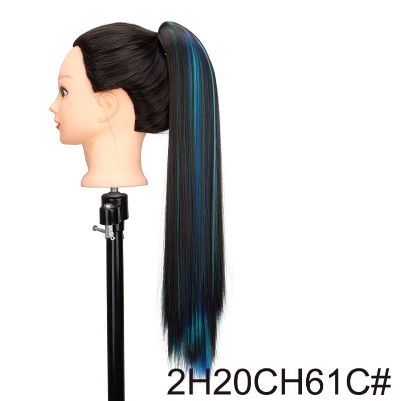 24Inch Synthetic Women's Claw Clip Ponytail Extension Highlighted Red Purple Straight Hair Heat Resistant for Daily Women