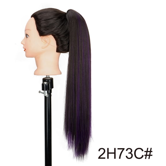 24Inch Synthetic Women's Claw Clip Ponytail Extension Highlighted Red Purple Straight Hair Heat Resistant for Daily Women
