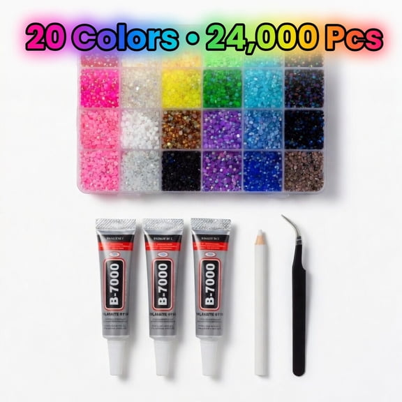 24K Bedazzling Rhinestone Tools Kit - 20 Colors + Glue & Tools