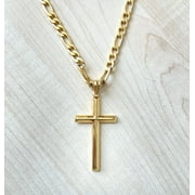 24K FIGARO Gold Cross with Bevel Edges for Men Boys Fathers Husband perfect gift with 5MM cuban link chain
