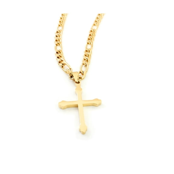 24K Figaro Gold Cross Pendant Necklace for Men, Women, Fashion Jewelry, Wear Alone or with Pendant