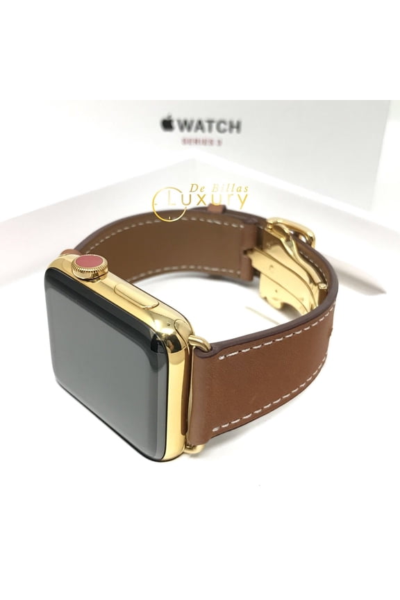 24K Gold 42MM iWatch SERIES 3 Brown Leather Band