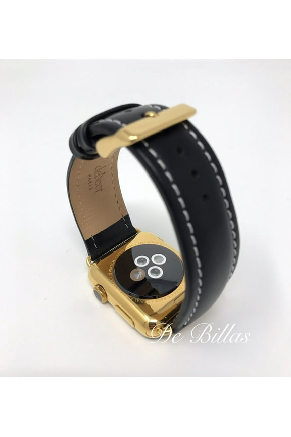 24K Gold 42mm Iwatch Series 2 with deBeer Paris Black Leather Band