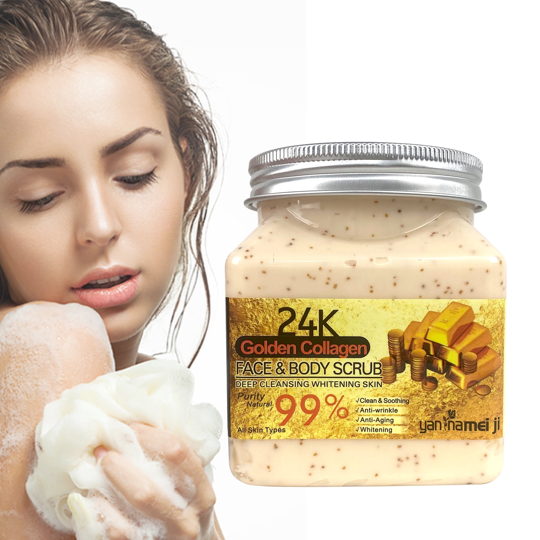 24K Gold Body Scrub with Collagen Natural Exfoliating Salt Scrub