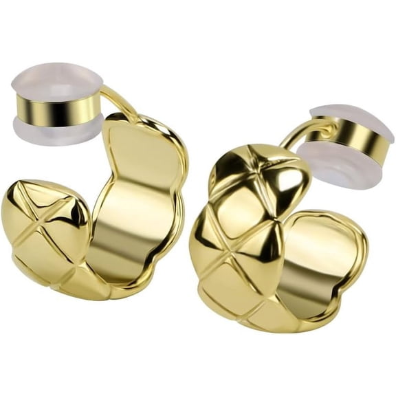 24K Gold Clip On Hoop Earrings Gold Plated Non Pierced Hoop Chunky Clip On Hoop Earrings For Women[Z7245]